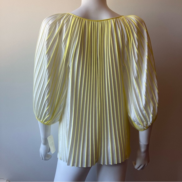 Diane Von Furstenberg Yellow and White “New Keoni” Pleated Peasant Top - Picture 6 of 7